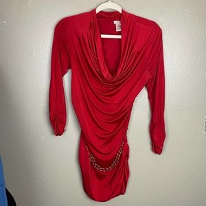 Cache Red Bodycon Dress Gold Belt Chain